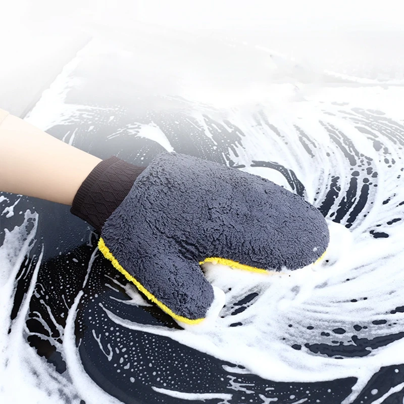 

Car Washing Gloves Soft Microfiber Coral Velvet Strong Water Absorption Car Body Cleaning Glove Duster Auto Clean Supplies