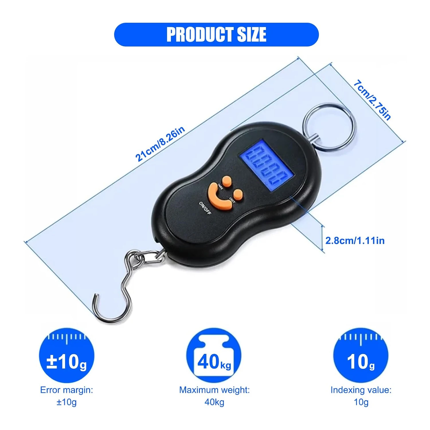 50 كجم/10 جرام ميزان إلكتروني محمول LCD شاشة ديجيتال الخلفية الصيد الأوزان اليد مقياس السفر الصيد معلقة مقياس بخطاف #6