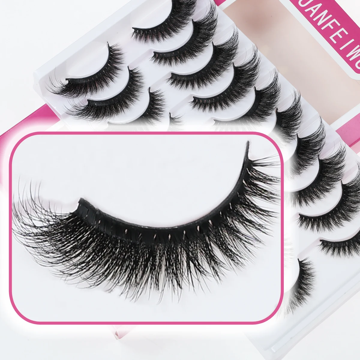 

Xuanfeiwu Dense Stage Influencer Anime Makeup Tool Eye Tail Elongated Angled Flying Manga Hard Stem False Eyelashes Full Strip Fluffy 5D Realistic Performance Eyelashes