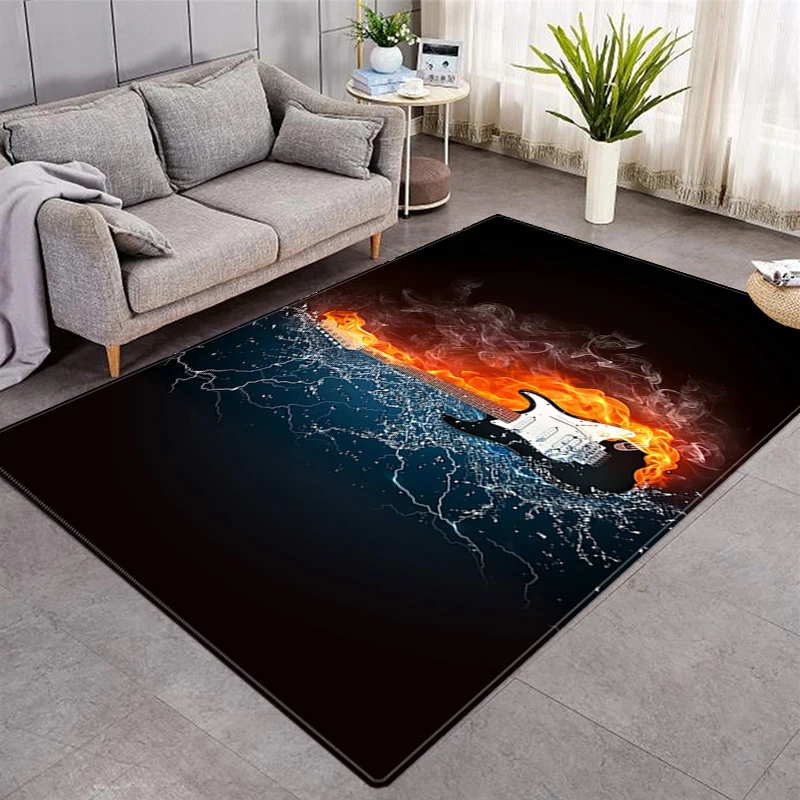 

Flame Guitar Printing Rugs and Carpets Black 152X244 Large Carpet Living Room Bedroom Washable HomeDecoration Alfombra Doméstica