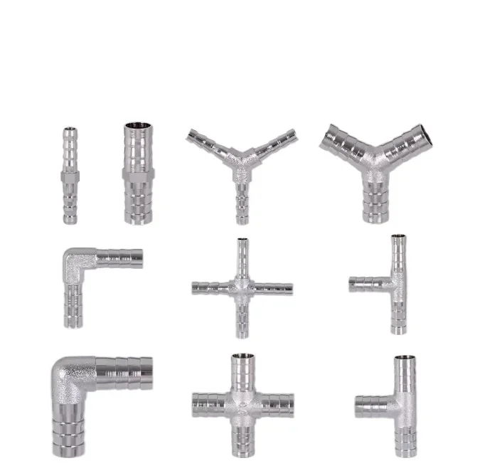 2 3 4 Ways Straight Elbow Y Shape Tee Cross4 6 8 10 12 14 16 19 25 mm Hose Barb Chrome Plated Brass Pipe Fitting Connector