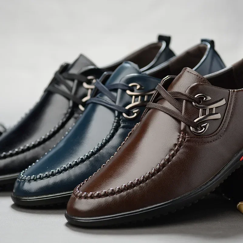 Chaussures en cuir microcarence pour hommes, coordonnantes, laçage noir, chaussures en cuir mat, décontracté, mode printemps, nouveau, 2024, 38-45