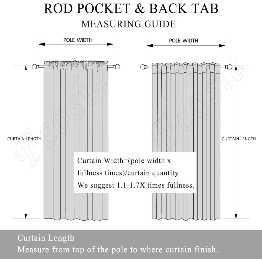 Fcosie Tall Faux Linen 100% Black Out Curtain 108 Length / 9 10 12 14 15 16 17 18 20 24ft Extra Long Blackout 4-in-1 Drape Rod P