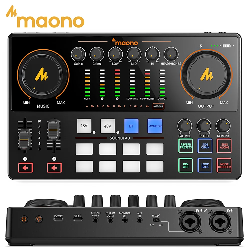 Interface de Áudio MaonoCaster E2 Gen2 Mixer AME2 Gen2 com Entrada Dupla XLR para Podcast, Transmissão ao Vivo, Jogos e Interfaces de Áudio - Placa de Som