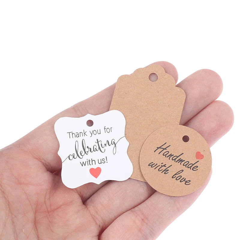 100Pcs/Lot Kraft Paper String Price Tags With String 20m Gift Cards Blank Kraft Jewelry Price Label  6Styles