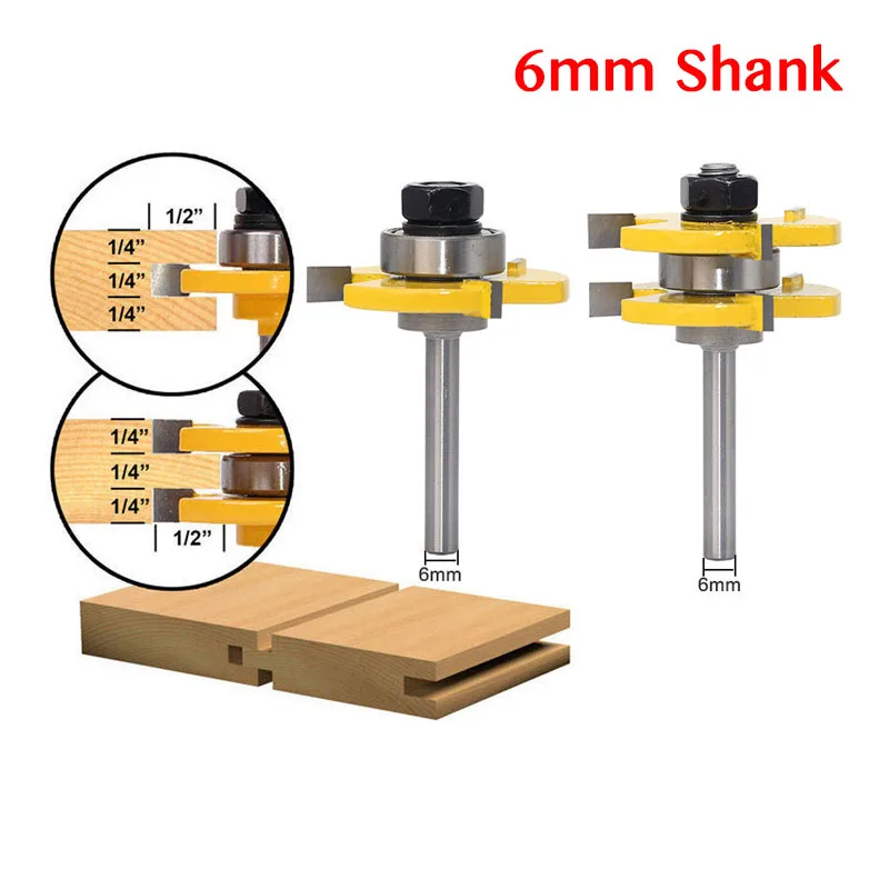 Prodrill 6mm Shank 2 Bit Tongue and Groove Router Bit Set Wood Milling Cutter flooring knife