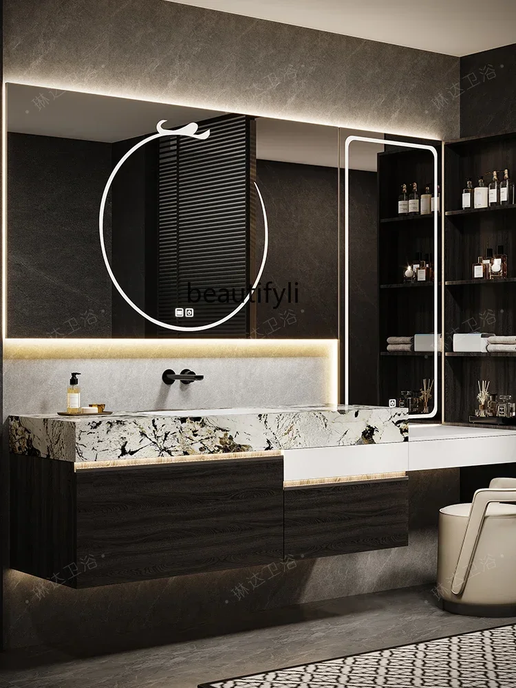 

Y13 Light luxury solid wood bathroom cabinet combination large apartment bathroom sink dresser makeup integrated storage cabinet