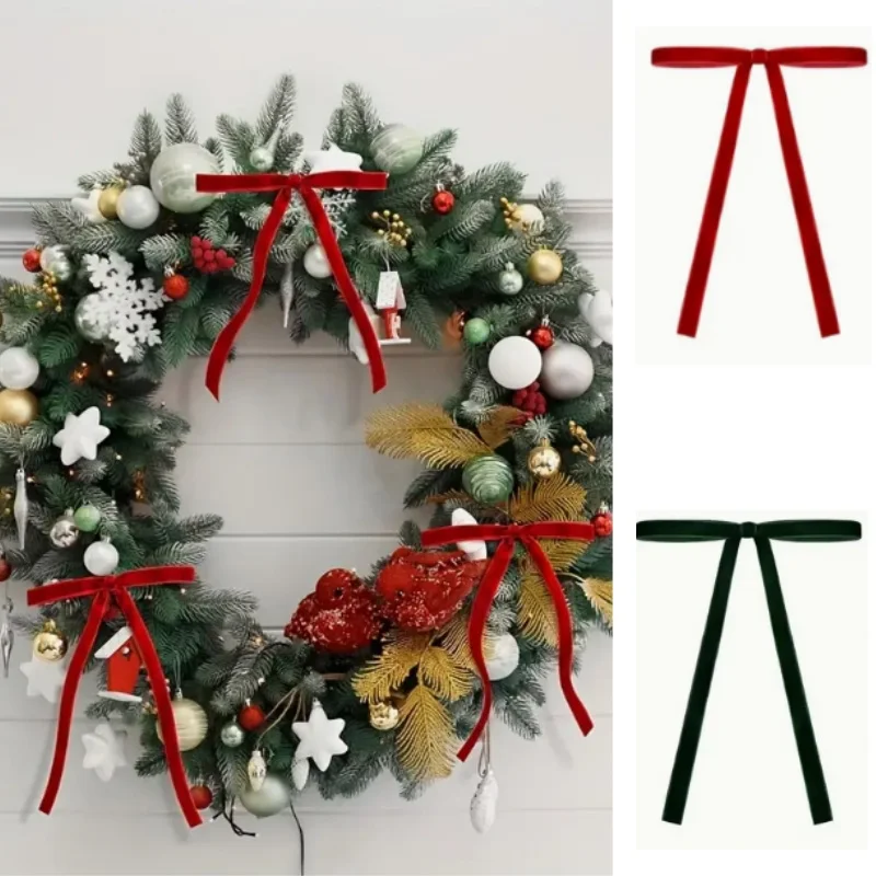 

12pcs Red Green Velvet Bows Christmas Tree Garland Festival Decorations For Christmas Thanksgiving Valentine'S Day Mother'S Day