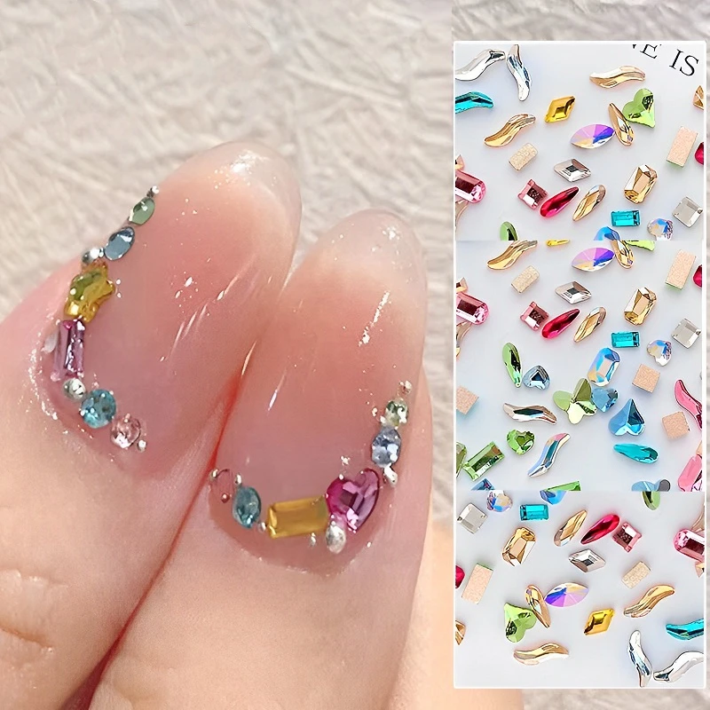 Mini Nail Art Rhinestones Crystal Acrylic Flatback Diamonds Mixed Shape Sparkle Diy Nail Luxury Manicure Accessories Decoration