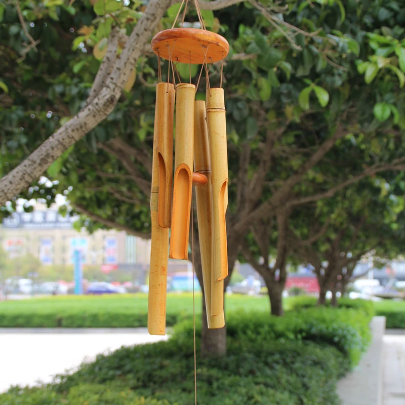 1Pcs Retro Wooden Wind Chime  Hand-carved Tuning Natural Bamboo Wind Chimes Nordic Home Office Pendant Home Decoration Gift