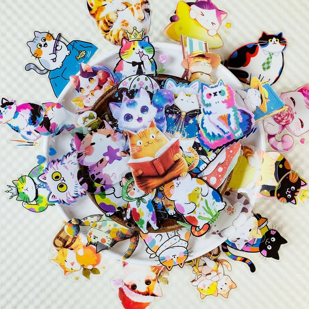 

10/30/50pcs Transparent Kawaii Fat Cat Cartoon Stickers Aesthetic DIY Notebook Skateboard Phone Laptop Cute PET Sticker Kid Toys