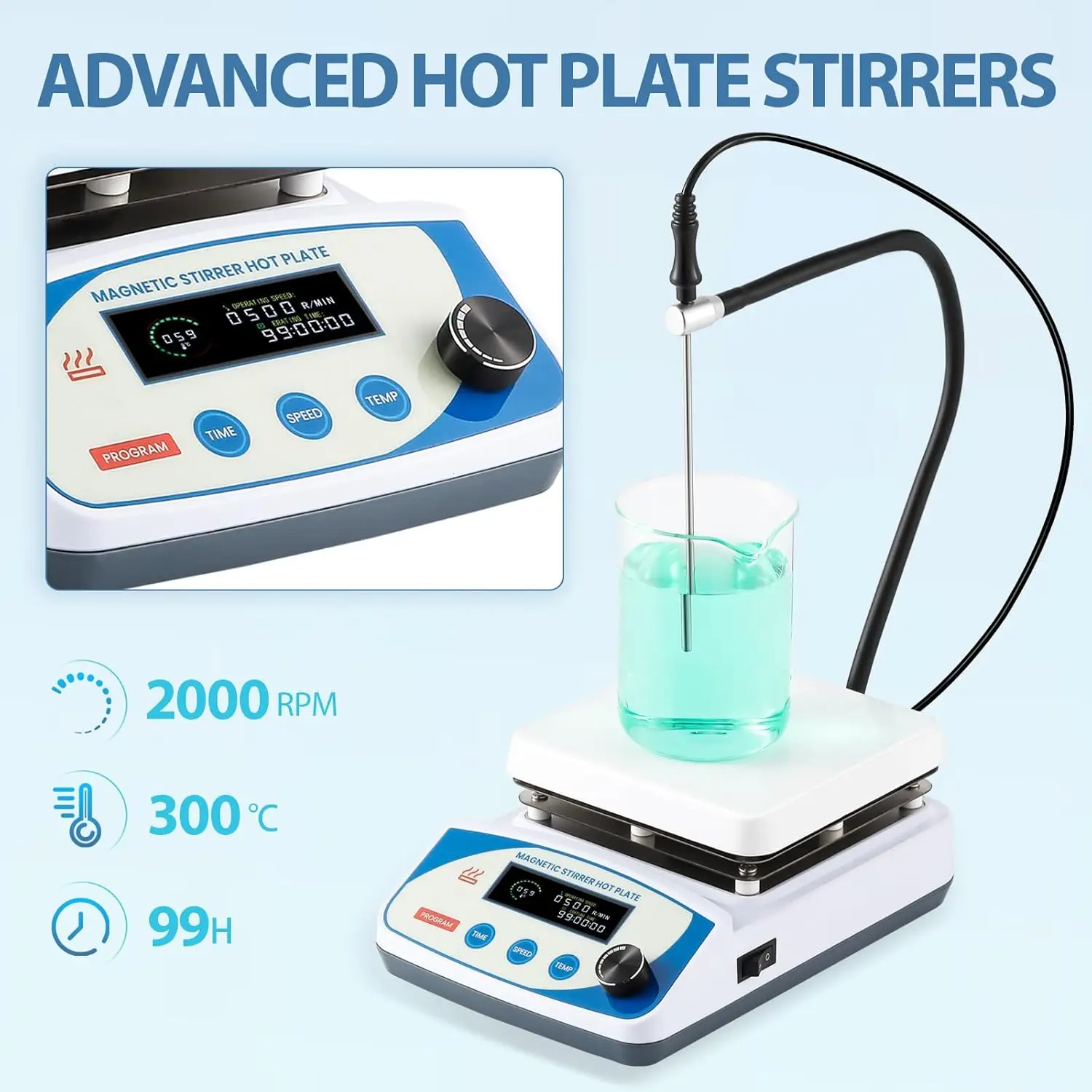 6.6 Inch Magnetic Stirrer Hot Plate with Timer, 6L Stirring Capacity 300C/572F Hotplate with 3 Stirring Bar, Stir Bar Retriever,