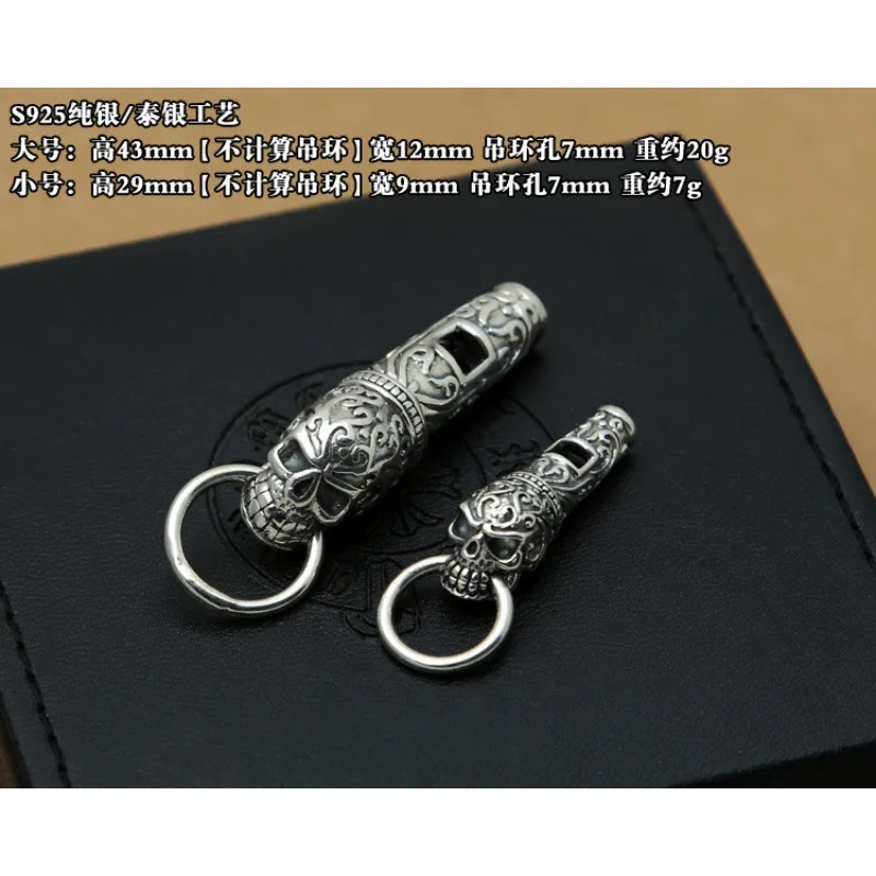 S925 Sterling Silver jewelry faShion korean Style perSonalized Skull creative Sweater chain whiStle pendant can be blown