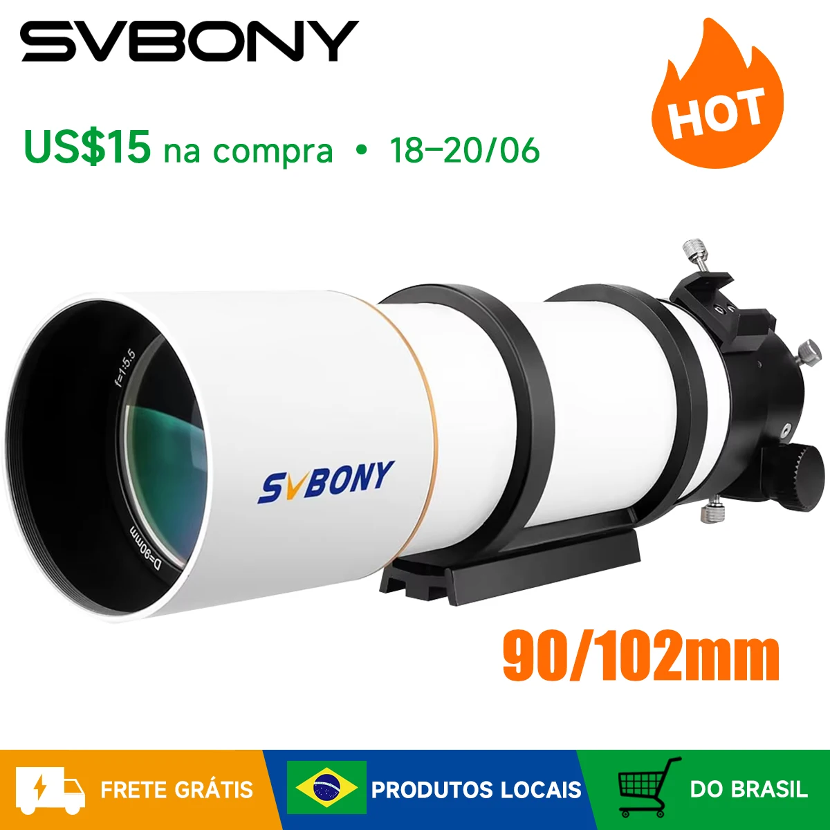 Telescópio astronômico Svbony SV48P 90/102mm Abertura OTA telescópio astronómico profissional Refrator Focalizador de Velocidade Dupla luneta profissional para Astrofotografia de Céu Profundo