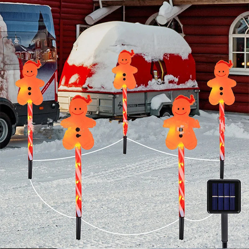 

5 шт./компл. гирлянды с пряничным человечком, уличные солнечные рождественские огни для сада, праздничное украшение, водонепроницаемый светильник для газона L081