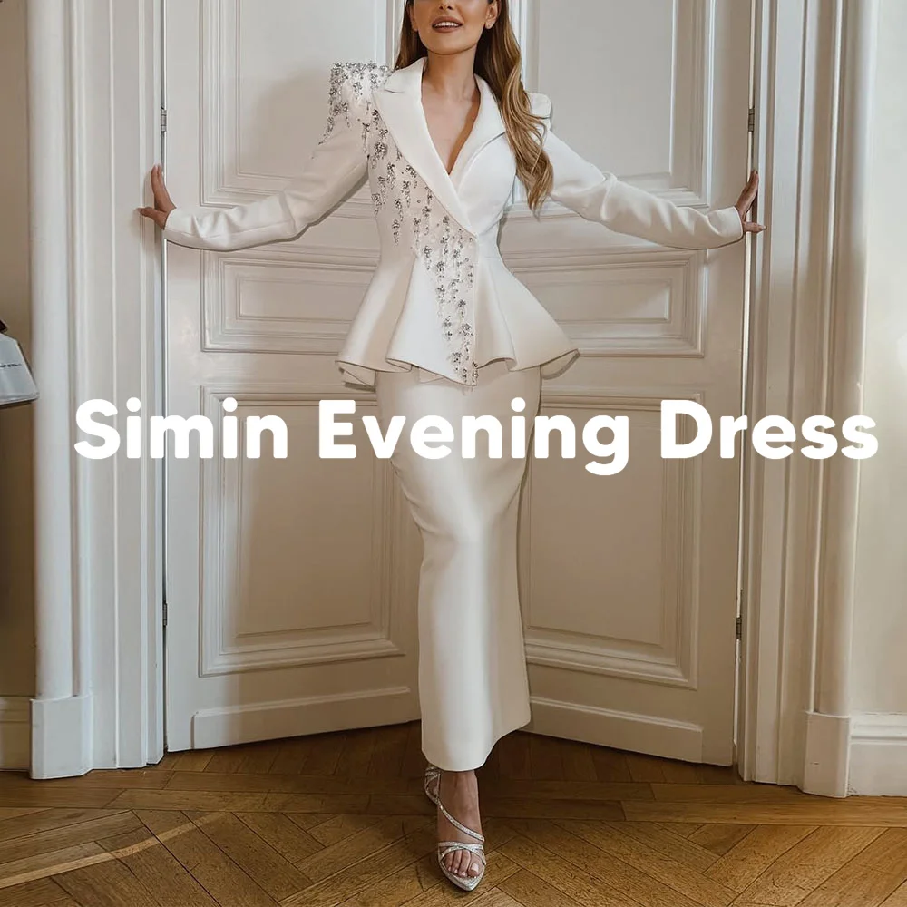 

Simin Индивидуальные женские вечерние платья русалки с v-образным вырезом и драпировкой из бисера в Саудовской Аравии с длинными рукавами, элегантные платья до щиколотки 2025