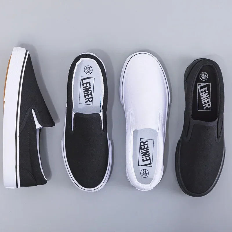 Solid Color Canvas Slip-on Shoes Anti Slip Outdoor Soft Soled Thick Bottom Flat Shoes Fashion Round Toe Comfortable Breathable