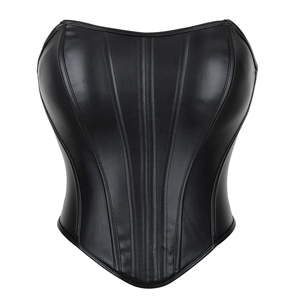 

Strapless Off Shoulder Leather Overbust Corset Bustier Crop Top Shaper Lingerie Corselet