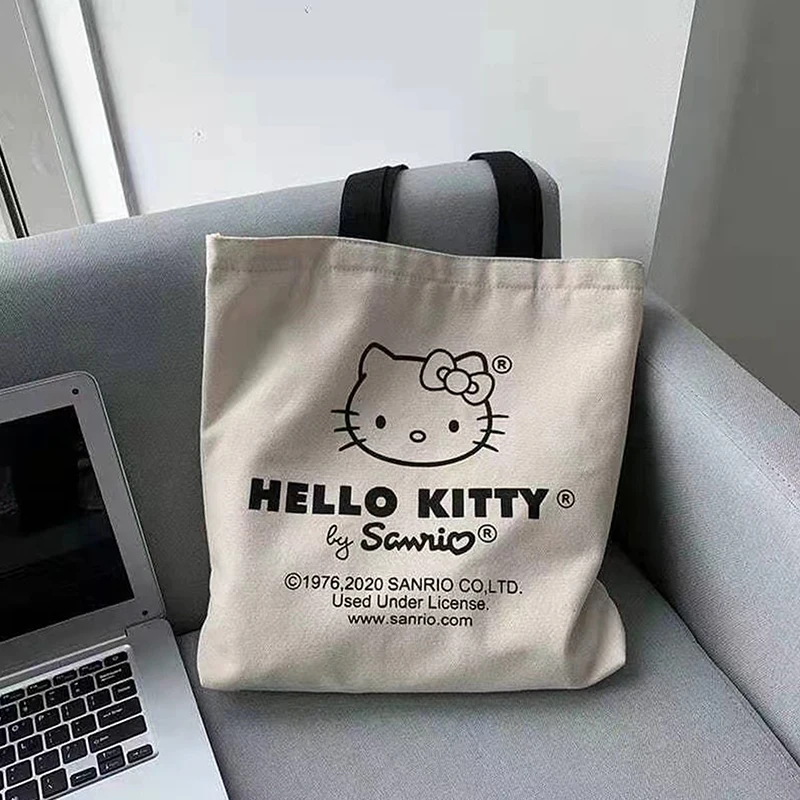 Women Cute Hello Kitty Canvas Tote Bag Femme Shopping Shoulder Bags Travel Tote Luxury Designer Handbags Handiness