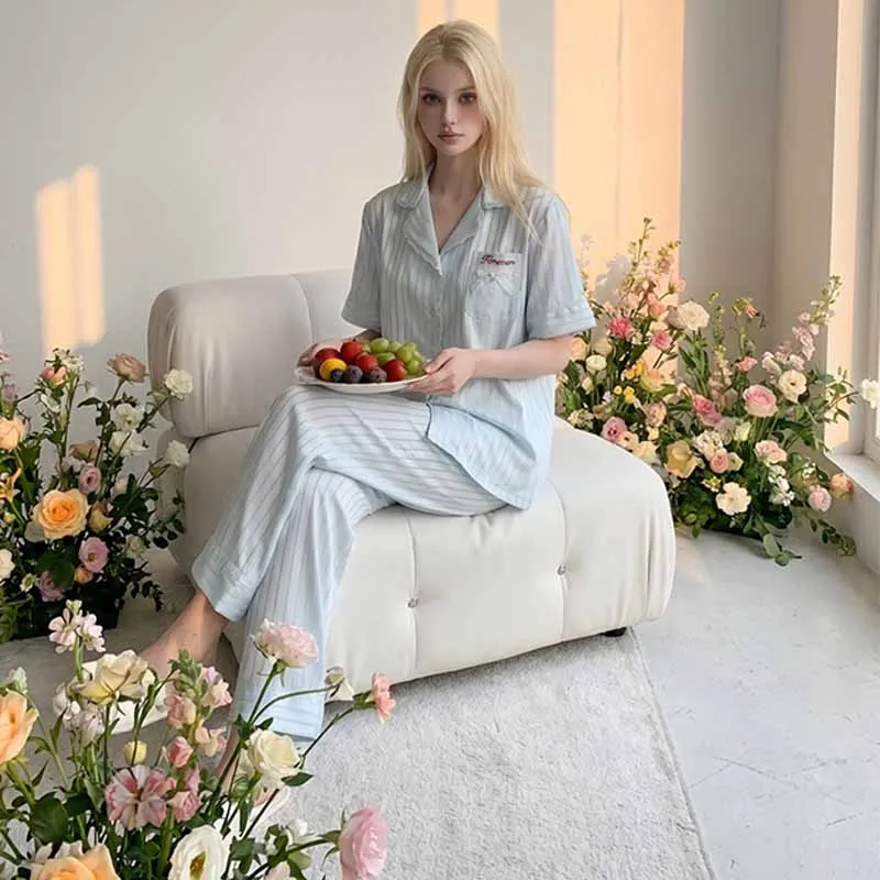Women Ice Silk 2 Pcs Pajamas Men New Casual Homewear Sleepwear Couple Luxury Loungewear Elegant Comfy Lingerie Negligee