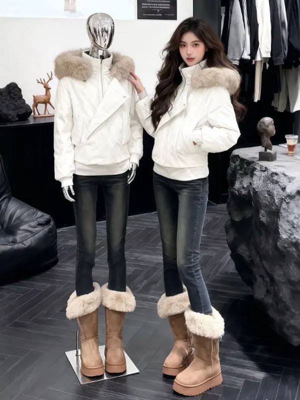 

Korean Sle ort Hooded Jaet Beautiful Unique Cotton Coat Gentle Sle Spring 2026 Women's Faion Commute Thiened Cotton