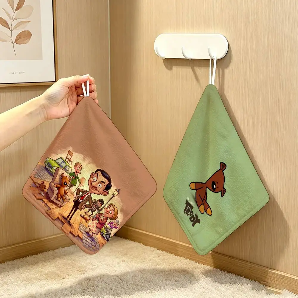 FUN M-Mr. Bean-T Cartoon  Polyester Cotton Hanging Kitchen Towel Skin Friendly Hand Wiping Towel For Hotel Cafe Household