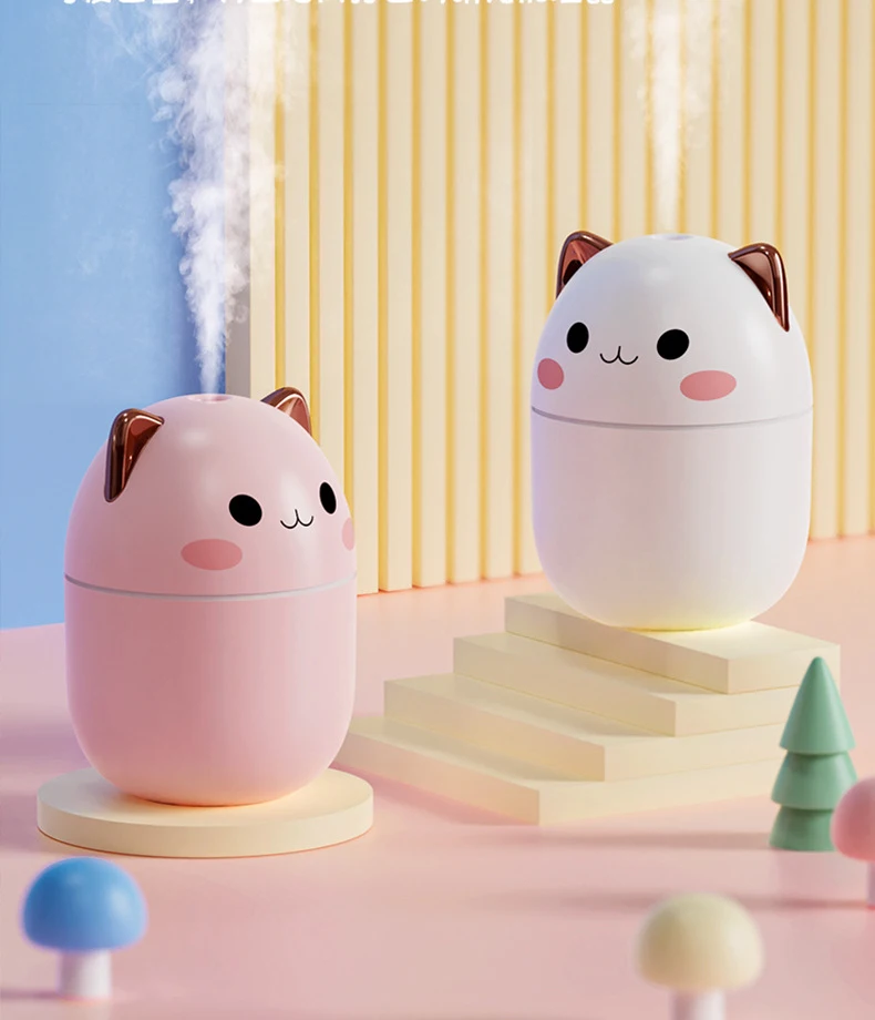 

Портативный увлажнитель воздуха на 250 мл — милый аромадиффузор Kawaii с ночником, прохладный туман для спальни, дома