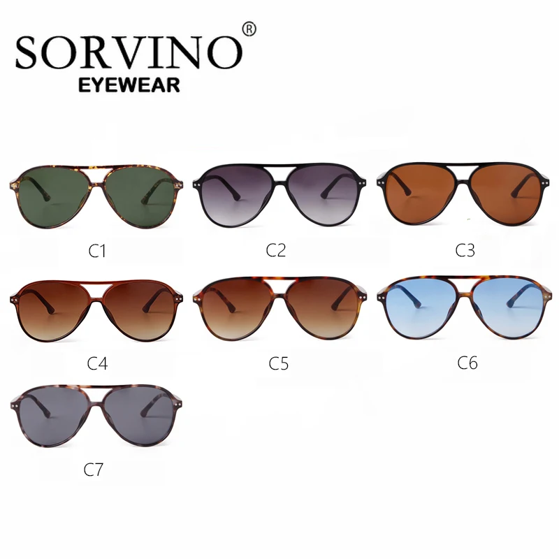 SORVINO 2024 Vintage Retro Pilot Sunglasses Women Men UV400 Gradient Blue Lens Leopard Sun Glasses For Ladies