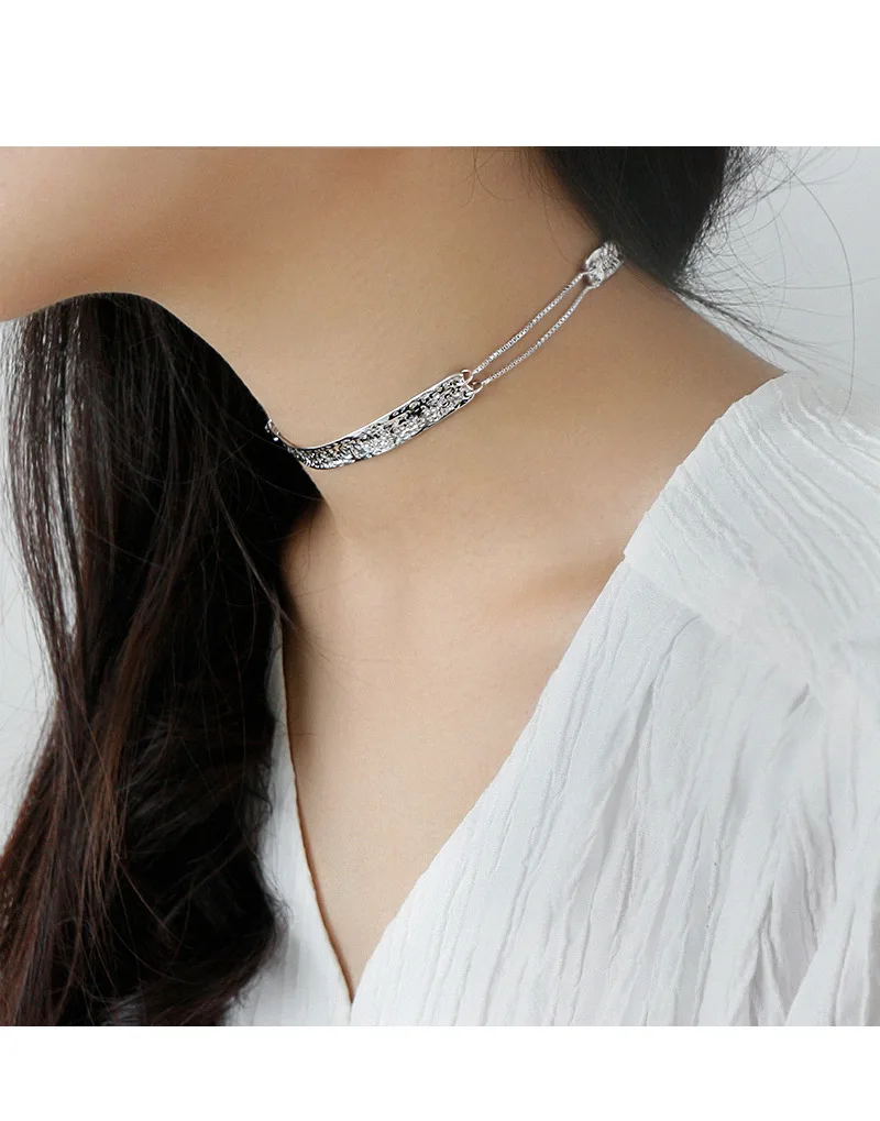 

Brass Silver Color Rugged Choker Necklace Women Jewelry Punk Designer Runway Rare Gown Boho Japan Korean