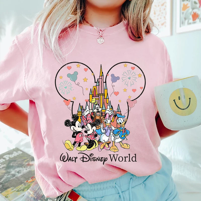 Disney World Mickey And Friends Print Women's T-Shirt Cotton Short Sleeve Casual Top