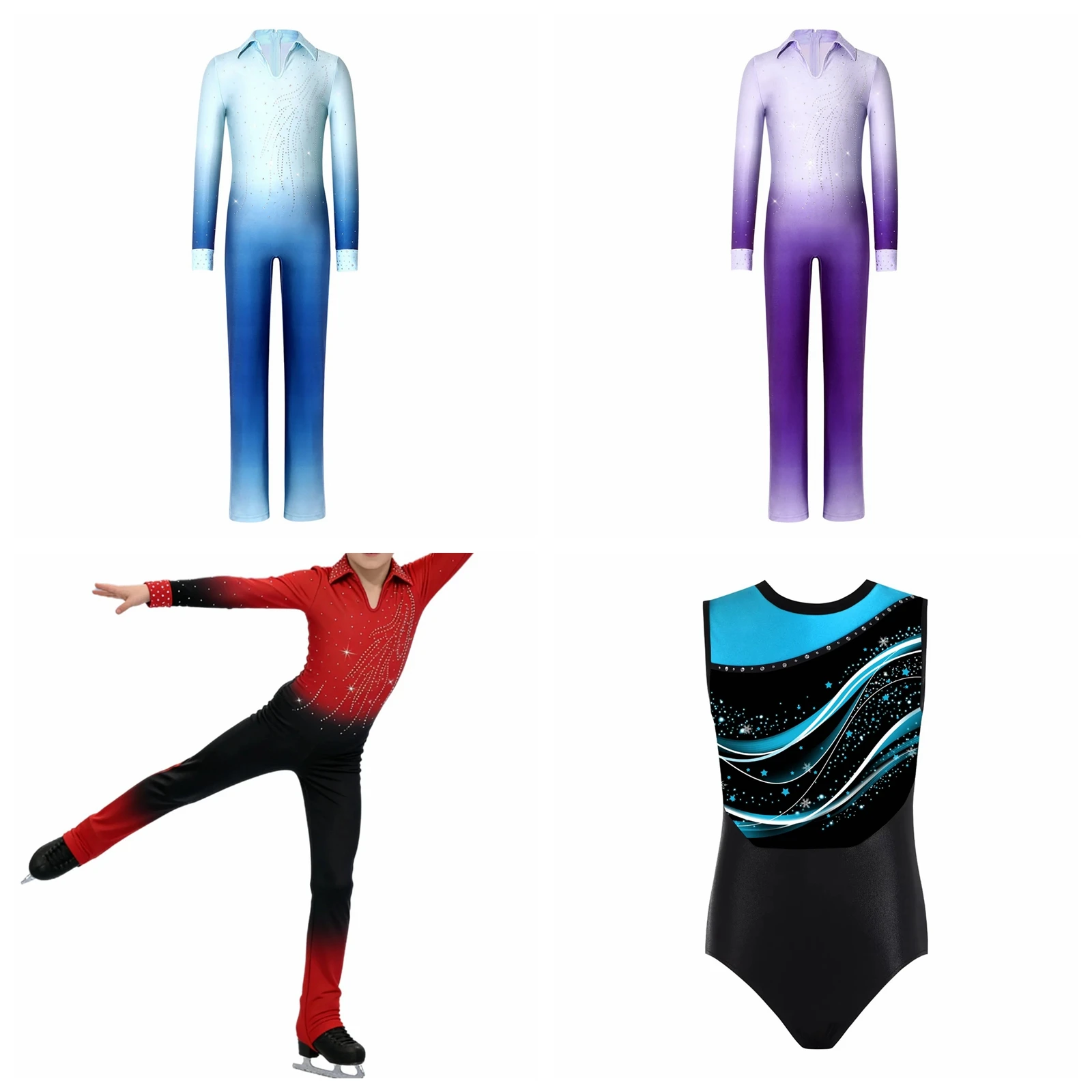 

Boy's Figure Skating Bodysuits Patchwork Rhythmic Gymnastic Bodysuit Ice Skating Costume Jumpsuits Kids Gymnastics Dance Leotard