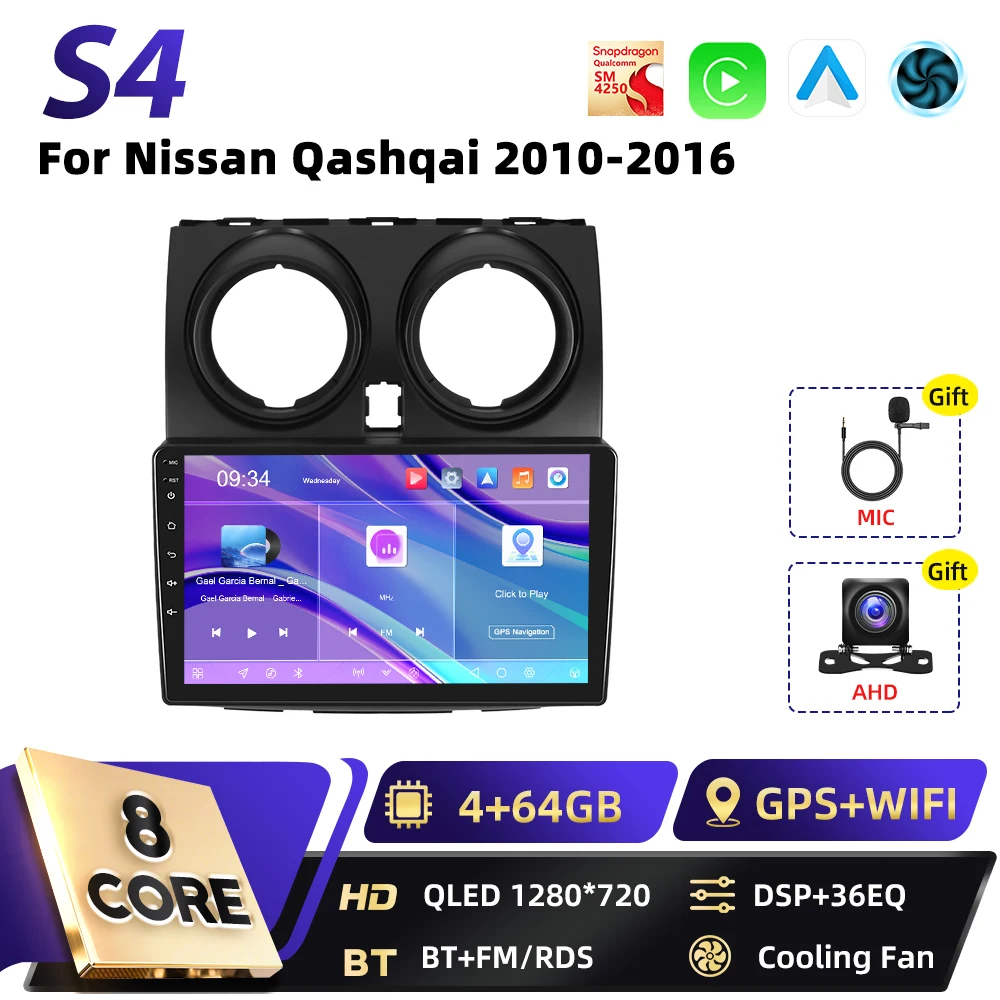 Podofo 8+128G Carplay 2DIN Android Auto Multimedia Speler voor Nissan Qashqai 2006 2007-2016 Intelligente Systemen GPS WIFI FM RDS