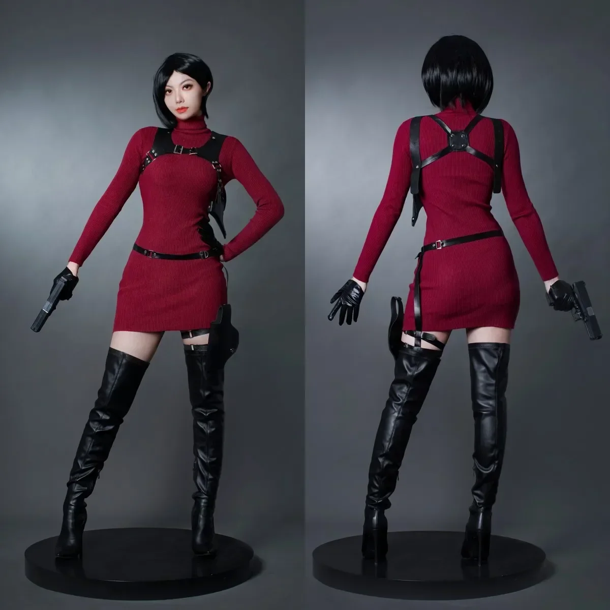 

Disguise Remake Ada Wong Cosplay Costume Red Ada Wong Dress Outfit and Wig Belt Accessories Halloween Comic Con Suit