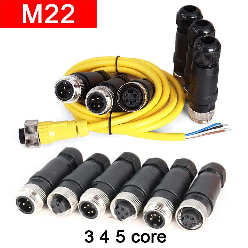 

M7/8-4 5-контактный авиационный штекер «папа-мама» водонепроницаемый позолоченный разъем M22 датчик литья под давлением с проволочным фланцем «мама»