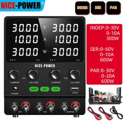 NICE-POWER Dual-Channel DC Power Supply 30V 10A,Adjustable Switching Regulated Power Supply, Series Parallel Independent 60V120V