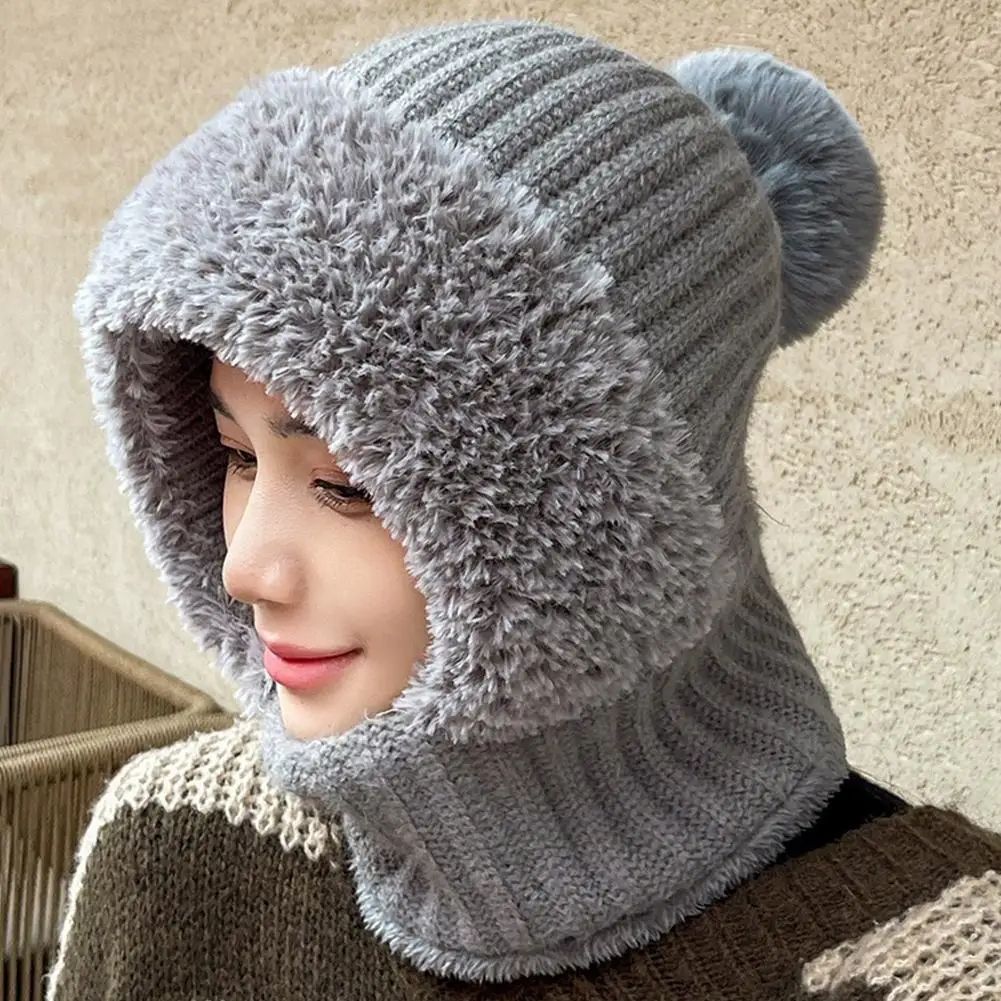 Thickened Knitted Hat Scarf Mask One-Piece, Winter Warm Hat for Women, Full Face Protection Windproof Balaclava Hoodie