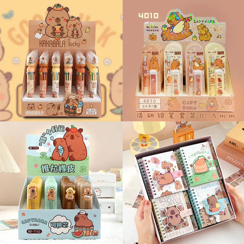 

New Capybara Stationery Set 10-Color Pen, A7 Ring-Bound Notebook, Eraser School Supplies for Children and Students, Reward Prize