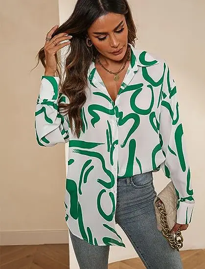 

Casual Loose Print Shirt&blouse Women Spring Fashion Button Long Sleeve Shirts For Women 2023 Autumn Boho Elegant Blusa