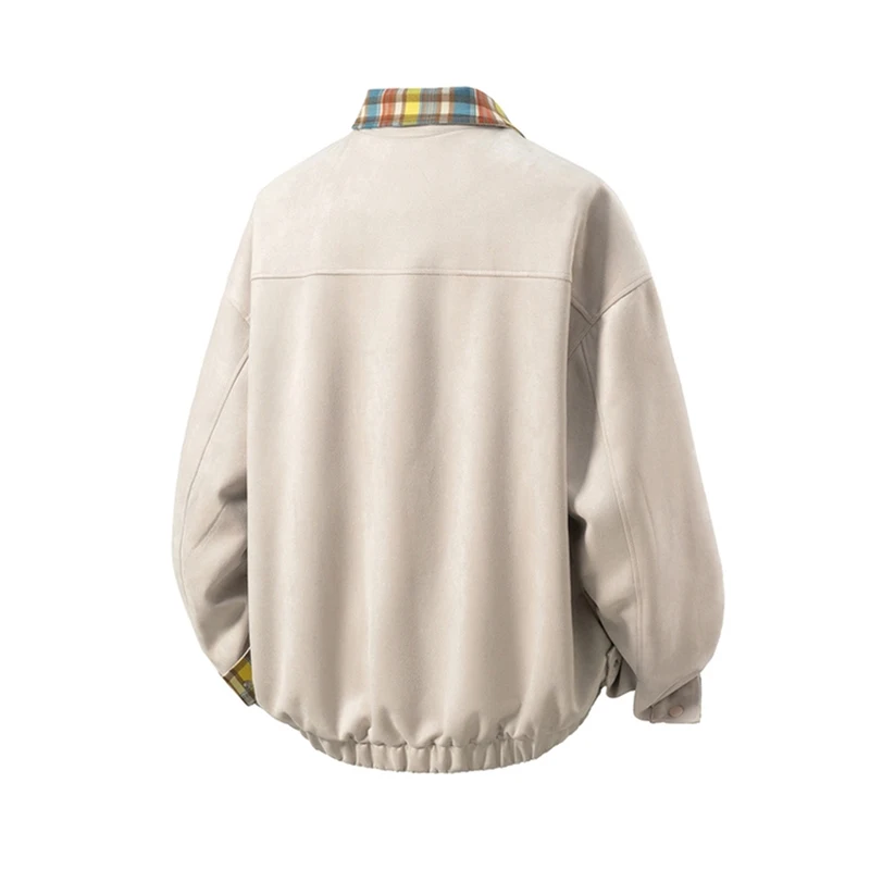 Kurtka męska zamszowa haftowana nowa jesienna modna markowa kontrastowa kolorowa kurtka w kratę z klapami