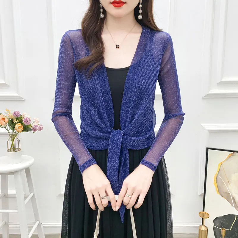 Sexy Blauw Paars Grijs Mesh Tulle Zonnebrandcrème Wedding Shawl Vrouwelijke Lange Mouwen Party Avondjurk Mantel Bolero Black Schouderophalen