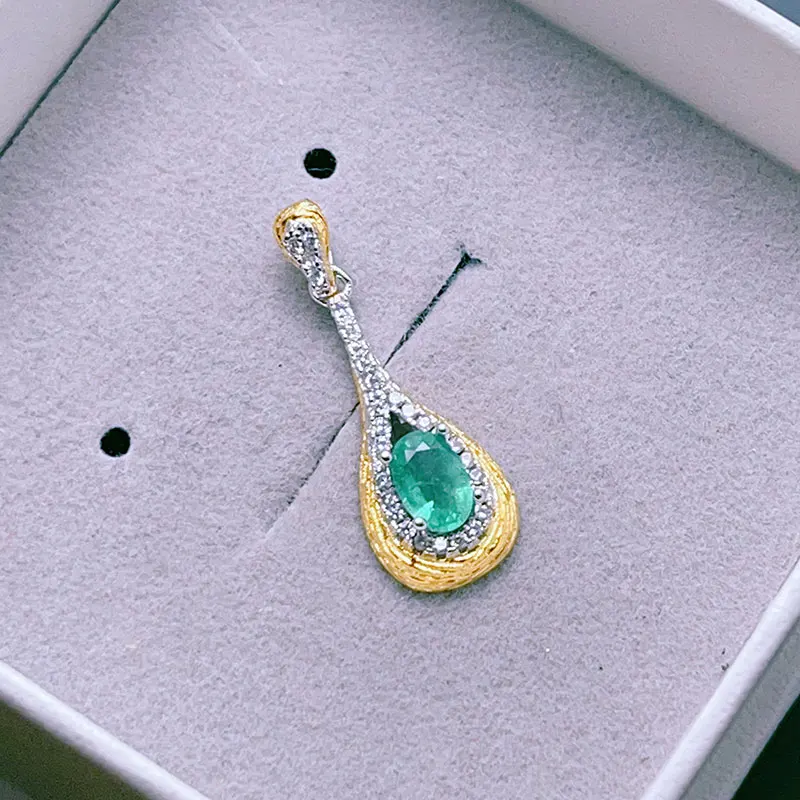 

Genuine Emerald Pendant 4mm*6mm Natural Colombian Emerald Necklace Pendant 925 Silver Jewelry with Certificate 18K Gold Plating
