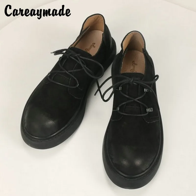 

Careaymade-The original head layer cow leather female shoes retro round shallow mouth to do the old shoes art fan flat shoes