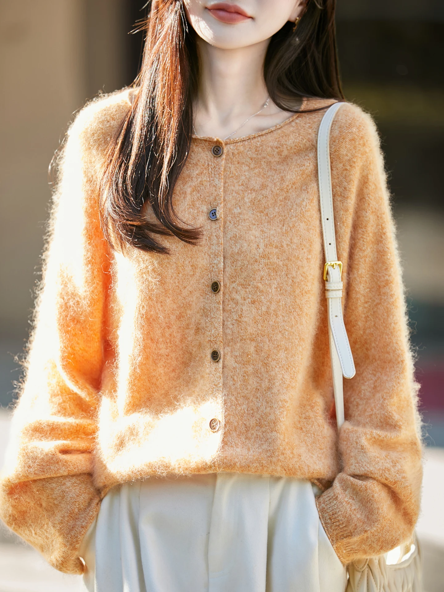 Women's Long Sleeve Cardigan O Neck Button Down Knit Lady Autumn Winter Wool Knitted Single-breasted Cardigan Sweaters