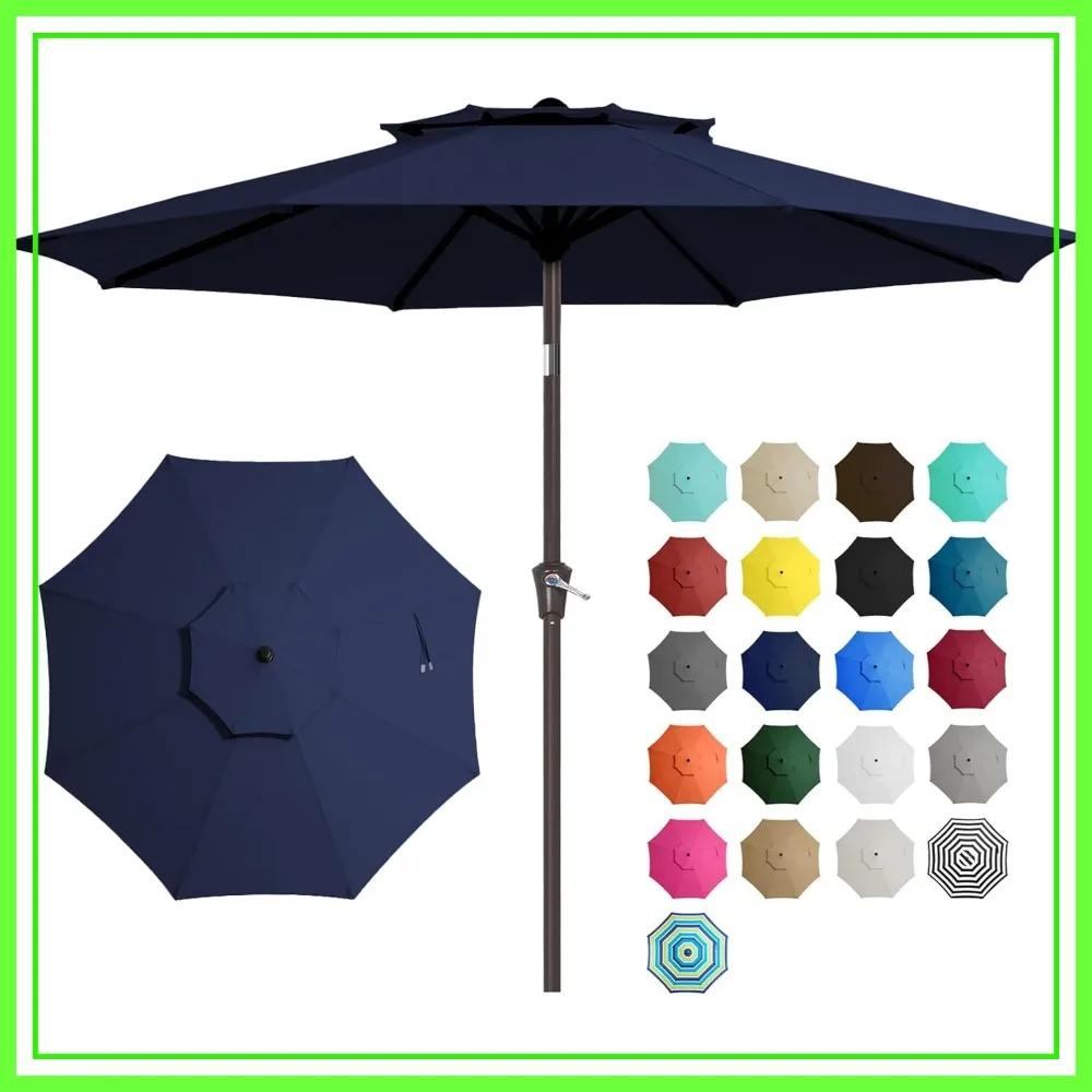 

9 ft 2-Tier Patio Umbrella with Push Button Tilt/Crank, 8 Sturdy Ribs, UV Protection Waterproof Sunproof
