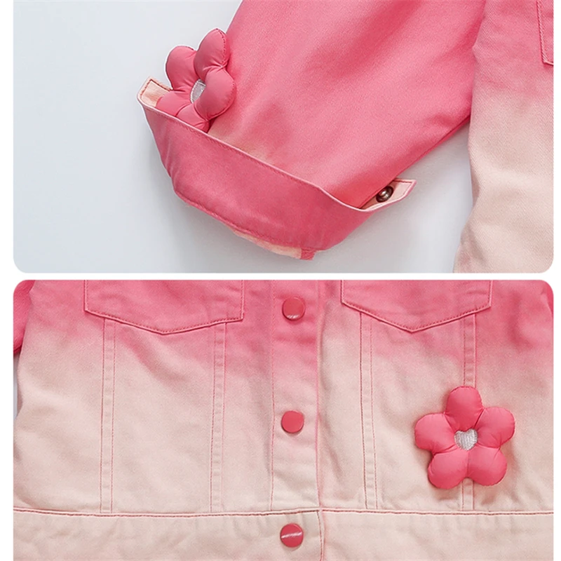 New Autumn Baby Girls Gradient Pink Denim Jacket Coat with Applique Kids Child Cute Jeans Outfit Clothing Age 2 3 4 5 6 7 8 9 Y - Image 6