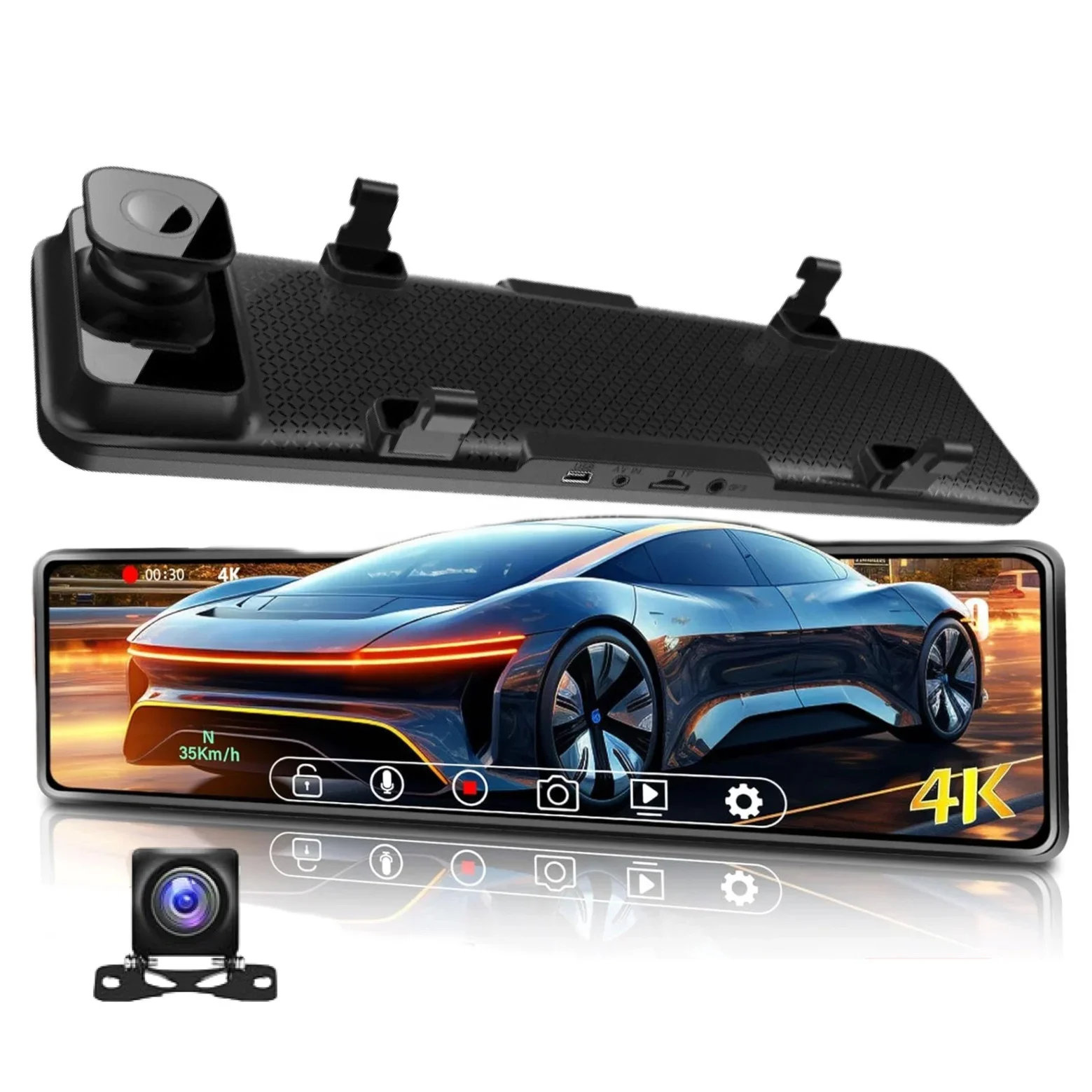 

12" Front 4K Rear 2K Touch Screen Rearview Mirror Driving Recorder hd Car Camera with APP Control 4K Front and Rear Dash Cam