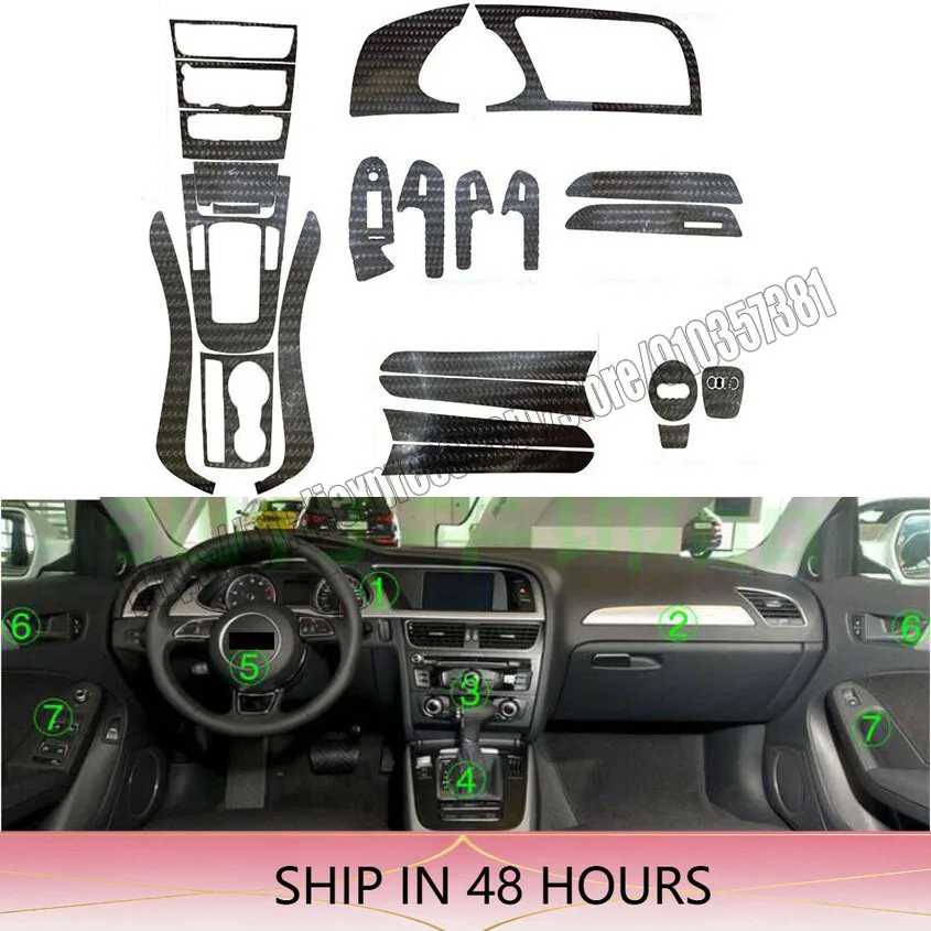 High Quality Interior Trim Stickers Decorative for Audi A4 B8 2009-2016 Carbon Fiber Exterior Trim Protection Automotive Interio