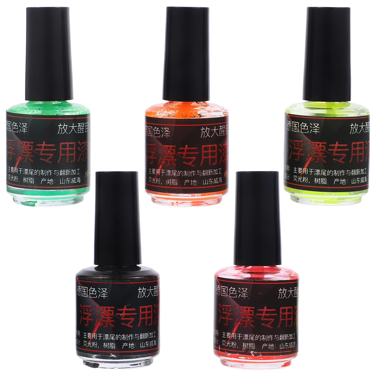 

5pcs Fishing Float Paints Waterproof Fluorescent Coating Black Green Red Yellow Orange Lightweight Portable Safe Material