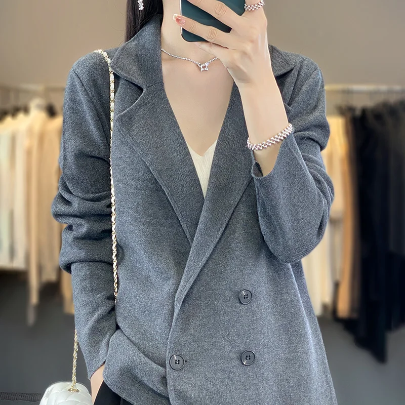 Dameswollen gebreid vest, pakkraag, effen kleur, korte stijl, veelzijdig en afslankend, nieuwe stijl lente en zomer 2025,