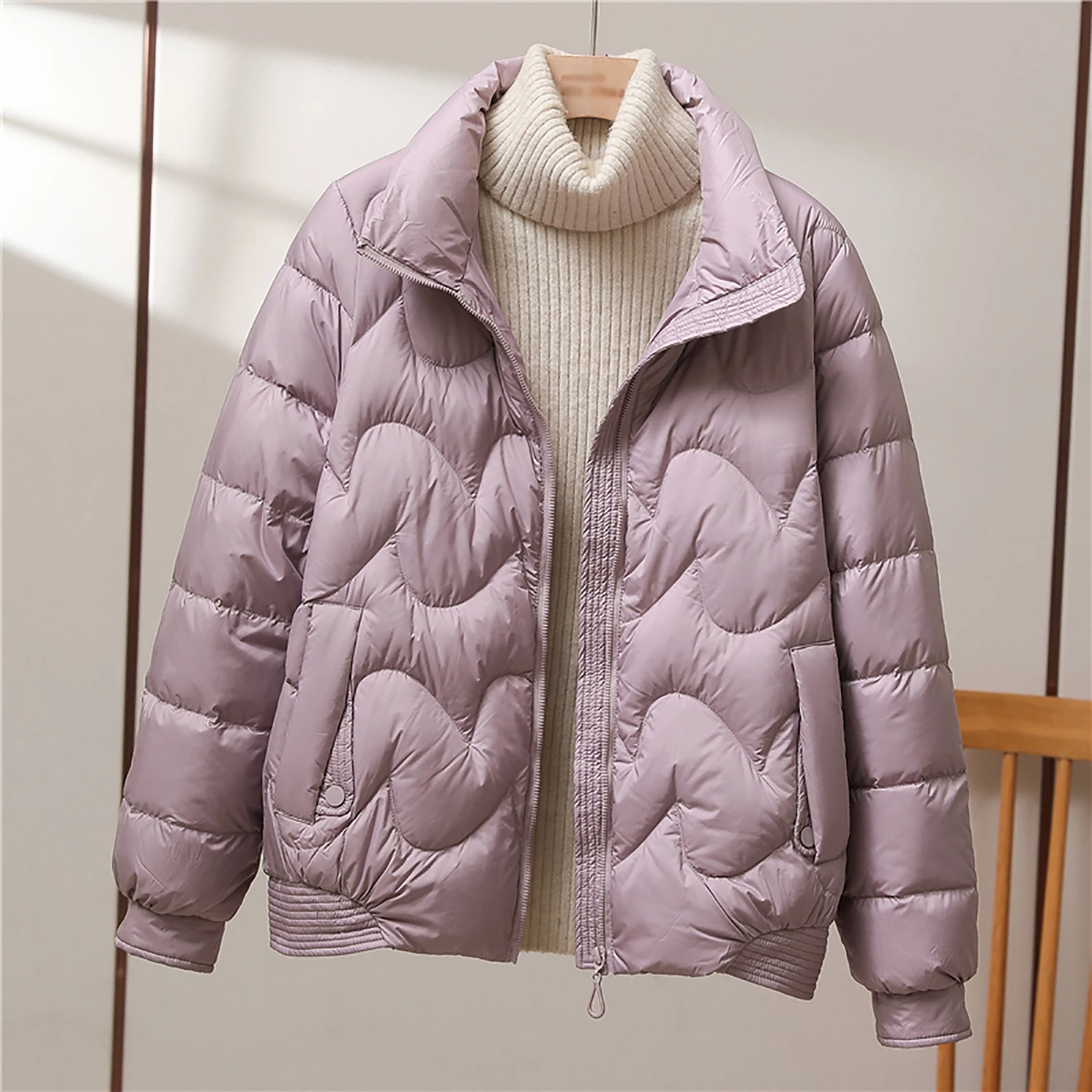 Chaqueta de plumón de pato blanco 90 para mujer, Chaqueta corta, cuello alto, pequeña, suelta y adelgazante, novedad de invierno 2024